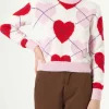 Maglia da donna cropped garzata da donna con fantasia a cuori