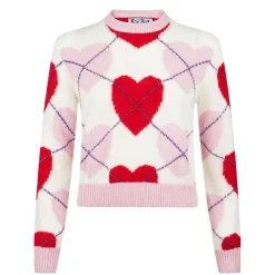 Maglia da donna cropped garzata da donna con fantasia a cuori