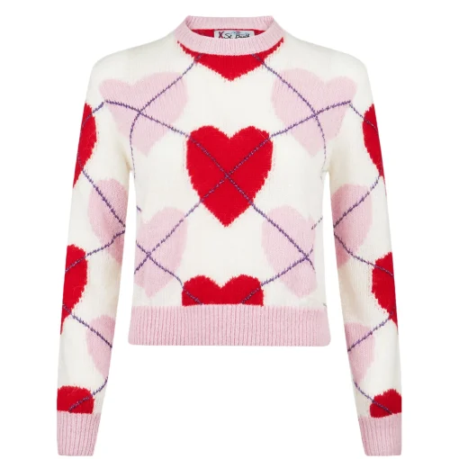 Maglia da donna cropped garzata da donna con fantasia a cuori