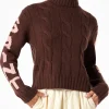 Maglia da donna dolcevita intrecciata marrone