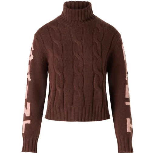 Maglia da donna dolcevita intrecciata marrone