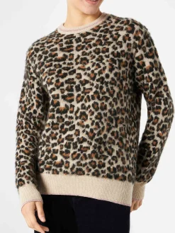 Maglia da donna garzata con fantasia leopardata
