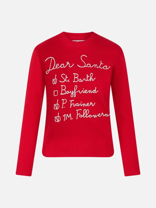 Maglia da donna garzata con ricamo lista Dear Santa