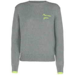 Maglia da donna garzata grigia con ricamo Mai una Gioia