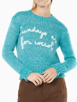 Maglia da donna girocollo morbida crop con ricamo Sundays are for Coccole