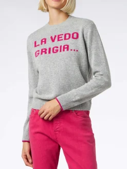 Maglia da donna girocollo grigia con stampa La Vedo Grigia...