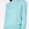 Maglia da donna girocollo verde acqua con ricamo St. Barth