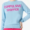 Maglia da donna girocollo di colore azzurro con stampa Compulsive Shopper