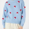 Maglia da donna girocollo garzata con applicazione di funghi