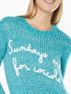 Maglia da donna girocollo morbida crop con ricamo Sundays are for Coccole