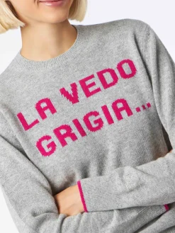 Maglia da donna girocollo grigia con stampa La Vedo Grigia...