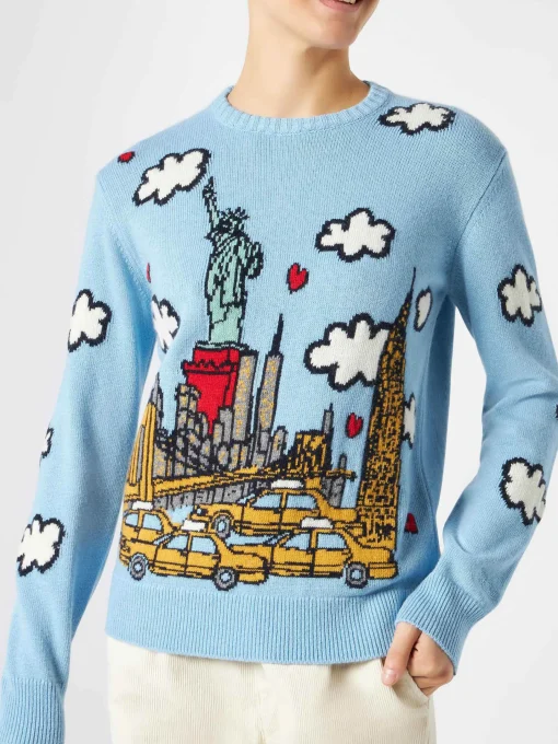 Maglia da donna girocollo con cartolina di New York