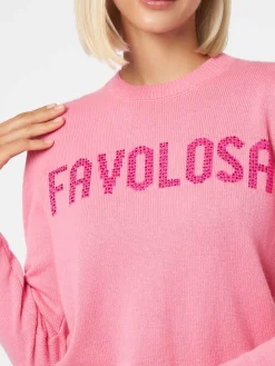 Maglia da donna girocollo rosa con stampa strass Favolosa