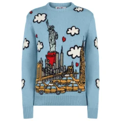 Maglia da donna girocollo con cartolina di New York