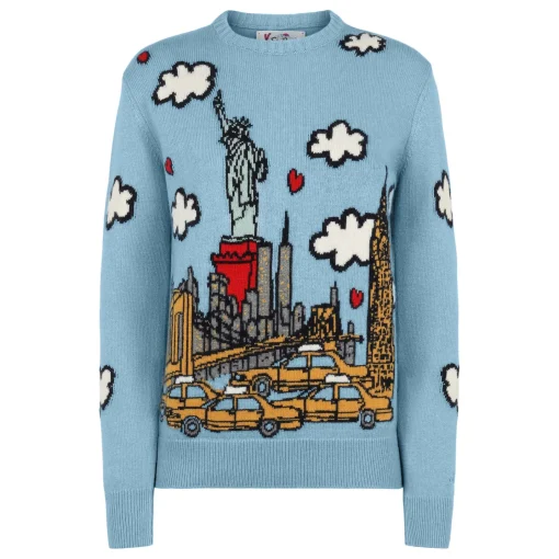 Maglia da donna girocollo con cartolina di New York