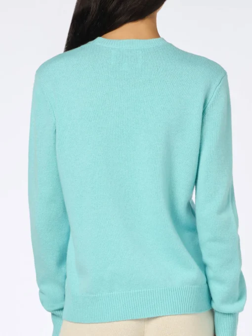 Maglia da donna girocollo verde acqua con ricamo St. Barth