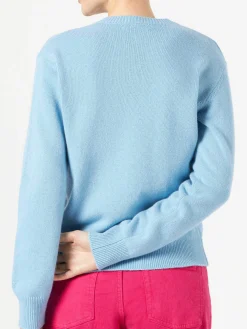 Maglia da donna girocollo di colore azzurro con stampa Compulsive Shopper