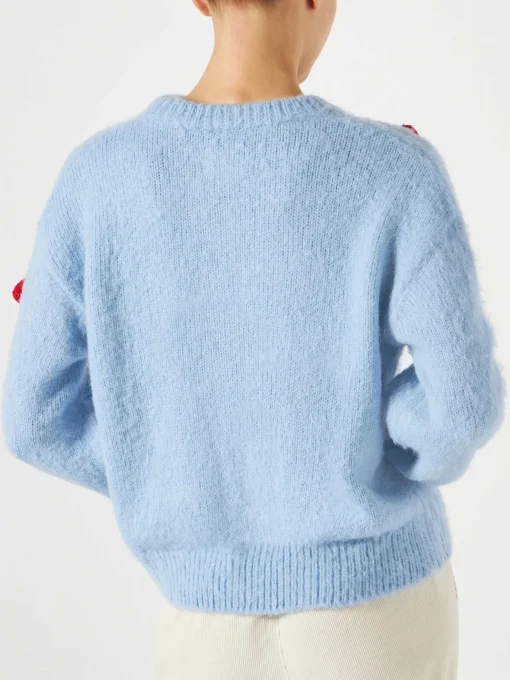 Maglia da donna girocollo garzata con applicazione di funghi