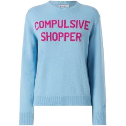 Maglia da donna girocollo di colore azzurro con stampa Compulsive Shopper