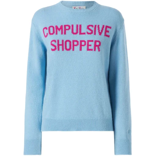 Maglia da donna girocollo di colore azzurro con stampa Compulsive Shopper