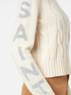 Maglia da donna girocollo intrecciata con stampa Saint Barth lurex