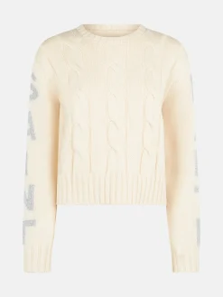 Maglia da donna girocollo intrecciata con stampa Saint Barth lurex