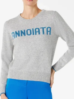 Maglia da donna grigia con scritta Annoiata in lurex