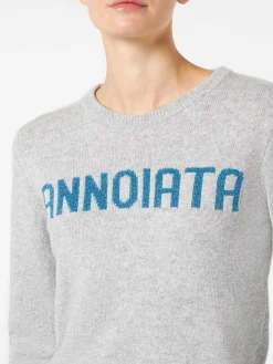 Maglia da donna grigia con scritta Annoiata in lurex