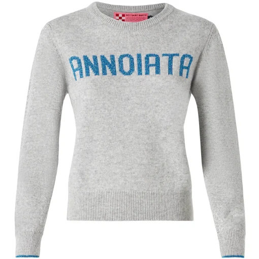 Maglia da donna grigia con scritta Annoiata in lurex
