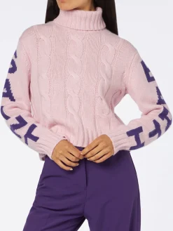 Maglia da donna intrecciata a collo alto con stampa jacquard Saint Barth