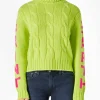 Maglia da donna intrecciata a collo alto giallo fluo