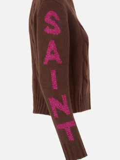 Maglia da donna intrecciata a collo alto con stampa jacquard Saint Moritz