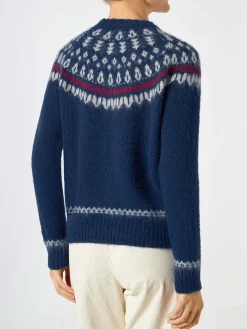 Maglia da donna jacquard nordica girocollo blu navy
