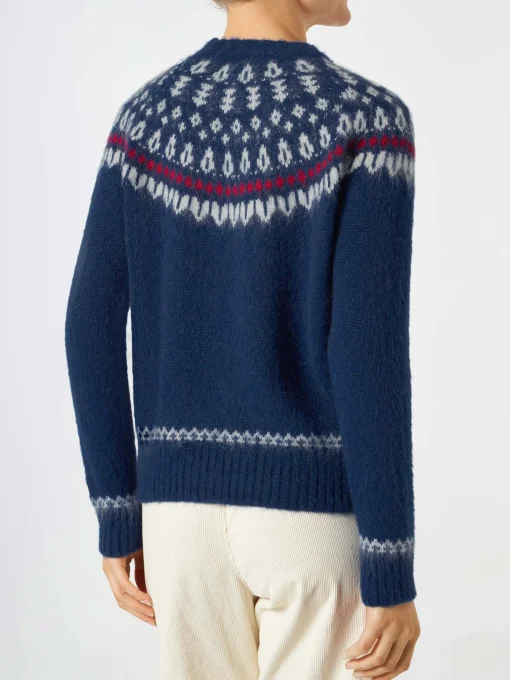 Maglia da donna jacquard nordica girocollo blu navy
