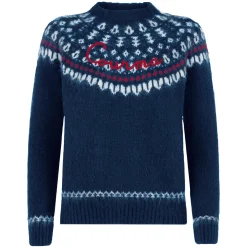 Maglia da donna jacquard nordica girocollo blu navy