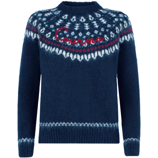 Maglia da donna jacquard nordica girocollo blu navy