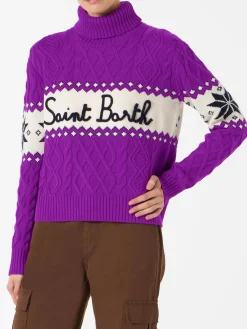 Maglia da donna mezzo collo alto con scritta Saint Barth