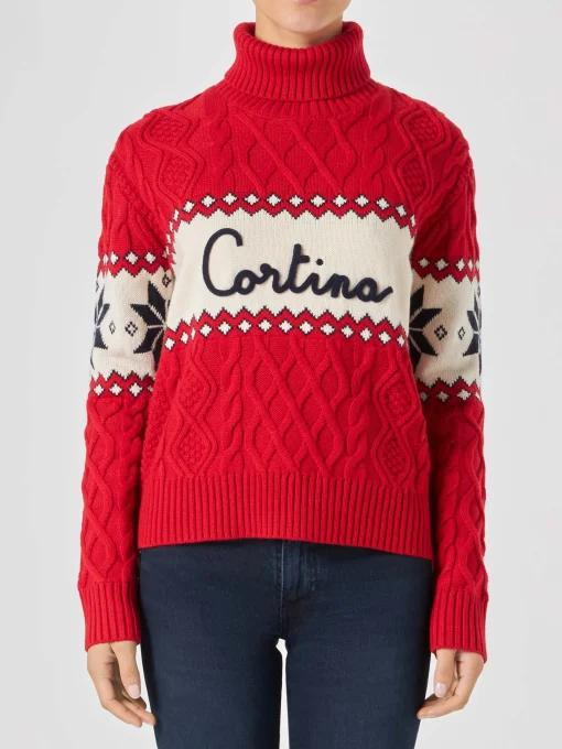 Maglia da donna mezzo collo alto con scritta Cortina