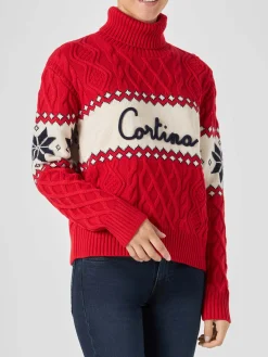 Maglia da donna mezzo collo alto con scritta Cortina