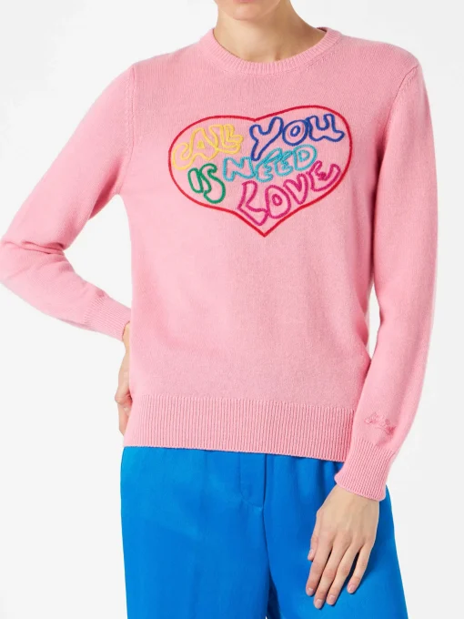 Maglia da donna rosa ricamo All you need is love