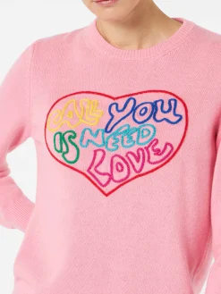 Maglia da donna rosa ricamo All you need is love