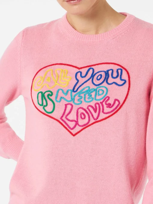 Maglia da donna rosa ricamo All you need is love