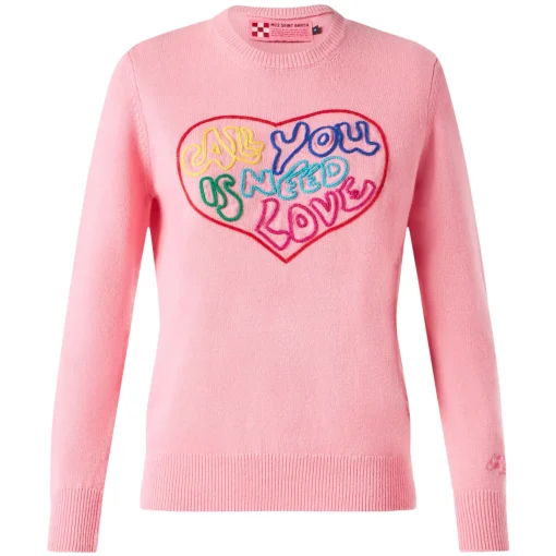 Maglia da donna rosa ricamo All you need is love