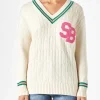 Maglia da donna scollo a v intrecciata con patch
