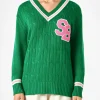 Maglia da donna scollo a v intrecciata con patch