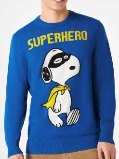 Maglia da uomo blu stampa Snoopy Superhero | SNOOPY - EDIZIONE SPECIALE PEANUTS™