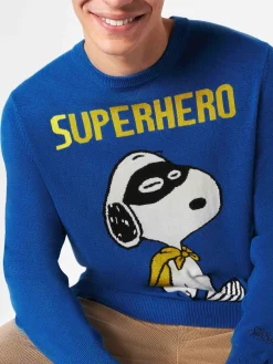 Maglia da uomo blu stampa Snoopy Superhero | SNOOPY - EDIZIONE SPECIALE PEANUTS™