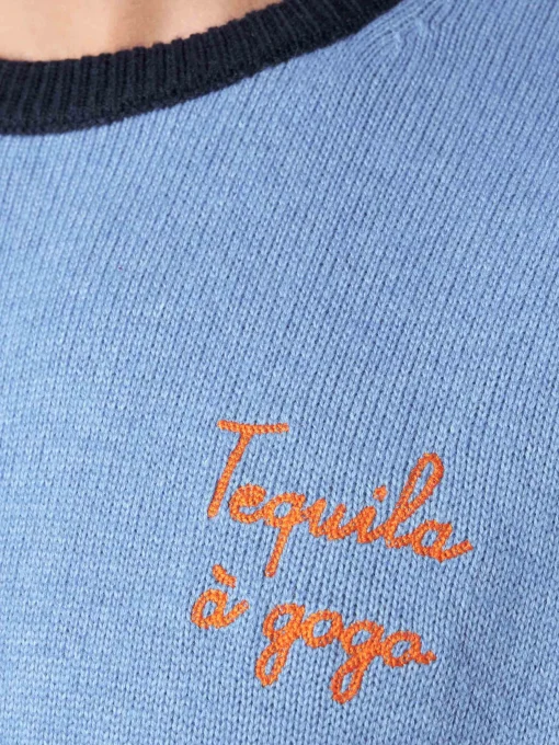 Maglia da uomo celeste con ricamo Tequila à gogo