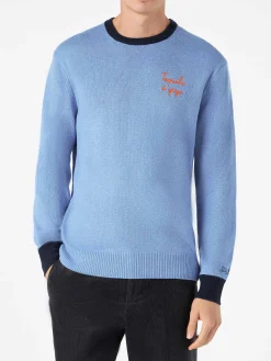 Maglia da uomo celeste con ricamo Tequila à gogo