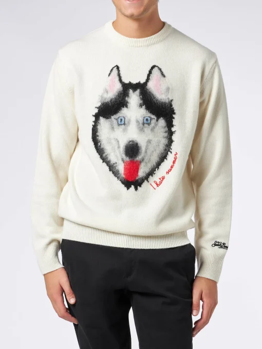Maglia da uomo con stampa lupo e ricamo I hate summer